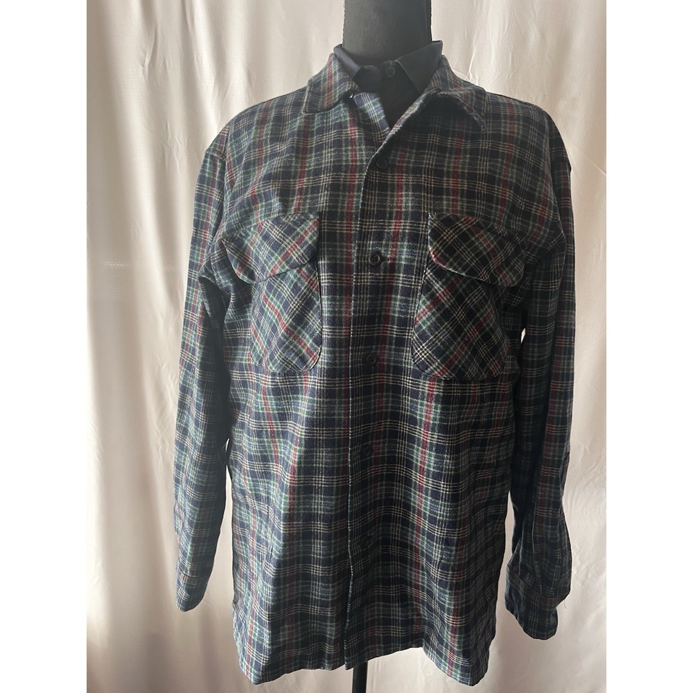 Vintage Pendleton Button Down Shirt 100% Virgin‎ Wool Blue Plaid. Board shirt
